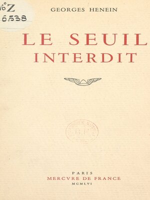 cover image of Le seuil interdit